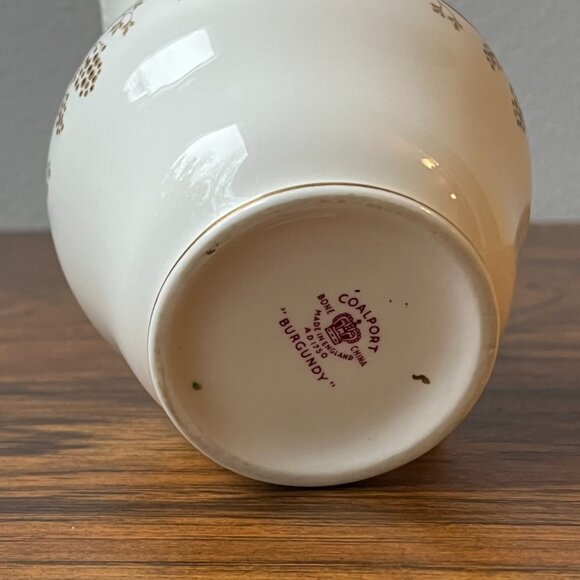 COALPORT Burgundy Pattern Creamer Cream Pitcher White Gold Grapes Vines England - Picture 11 of 14